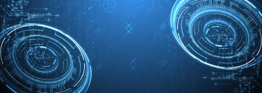 Soyut arkaplan. Daire şeklinde oluşmuş teknik elementlerin kullanımıyla ilgili bilimsel ve teknolojik kavram. Vektör