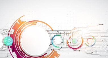 Teknoloji çevrelerinin temasında soyutlama. Bilimsel ve teknolojik geçmiş. Vektör arkaplanı.