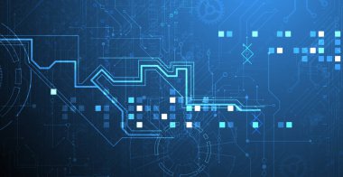 Soyut arkaplan. Daire şeklinde oluşmuş teknik elementlerin kullanımıyla ilgili bilimsel ve teknolojik kavram. Vektör