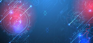 Soyut arkaplan. Çember şeklinde oluşmuş teknik elementlerin kullanımıyla bilimsel ve teknolojik kavram.