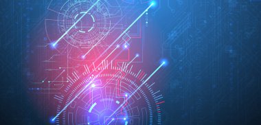 Soyut arkaplan. Çember şeklinde oluşmuş teknik elementlerin kullanımıyla bilimsel ve teknolojik kavram.