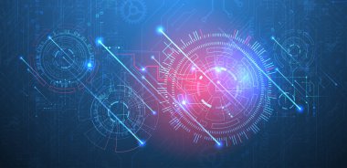 Soyut arkaplan. Çember şeklinde oluşmuş teknik elementlerin kullanımıyla bilimsel ve teknolojik kavram.