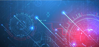 Soyut arkaplan. Çember şeklinde oluşmuş teknik elementlerin kullanımıyla bilimsel ve teknolojik kavram.