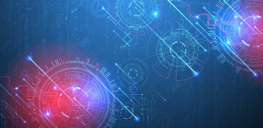 Soyut arkaplan. Çember şeklinde oluşmuş teknik elementlerin kullanımıyla bilimsel ve teknolojik kavram.