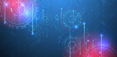 Soyut arkaplan. Çember şeklinde oluşmuş teknik elementlerin kullanımıyla bilimsel ve teknolojik kavram.