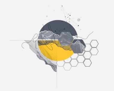 Soyut kablo çerçevesi arkaplanı. Modern bilim ya da teknoloji sanat unsurları. Yüzey çizimi dairelerin içinde