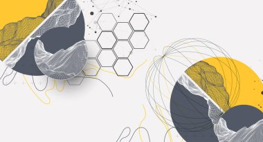 Soyut kablo çerçevesi arkaplanı. Modern bilim ya da teknoloji sanat unsurları. Yüzey çizimi dairelerin içinde