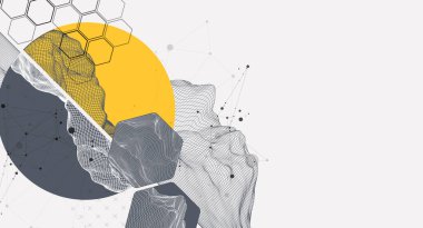 Soyut kablo çerçevesi arkaplanı. Modern bilim ya da teknoloji sanat unsurları. Yüzey çizimi dairelerin içinde