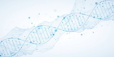 Telgraf dalgasındaki DNA molekülünün soyut görüntüsü. Bilimsel vektör arkaplanı.