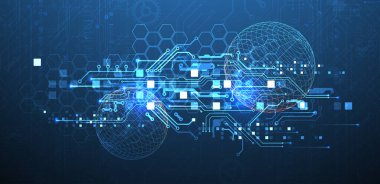 Küreyle soyut devre kartı arka planı. Yüksek teknoloji dijital teknoloji konsepti. Vektör.