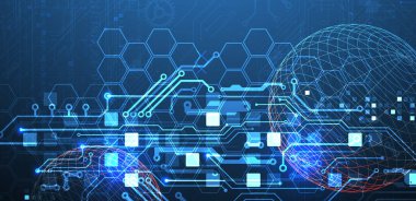 Küreyle soyut devre kartı arka planı. Yüksek teknoloji dijital teknoloji konsepti. Vektör.