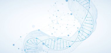 Telgraf dalgasındaki DNA molekülünün soyut görüntüsü. Bilimsel vektör arkaplanı.