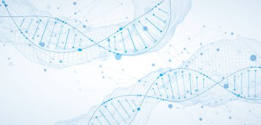 Telgraf dalgasındaki DNA molekülünün soyut görüntüsü. Bilimsel vektör arkaplanı.