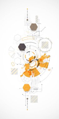 Soyut arkaplan. Daire şeklinde oluşmuş teknik elementlerin kullanımıyla ilgili bilimsel ve teknolojik kavram. Vektör