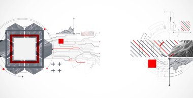 Kablo dağları, geometrik altıgenler, noktalar ve çizgiler ile soyut bileşim.