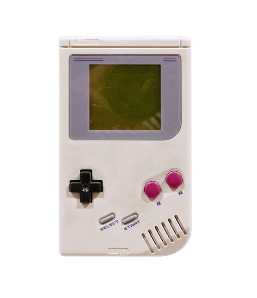 Vintage Φορητή Συσκευή Παιχνιδιού Που Απομονώνεται Λευκό Φόντο — Φωτογραφία Αρχείου