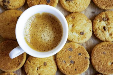 espresso coffee and chocolate biscuits for morning breakfast