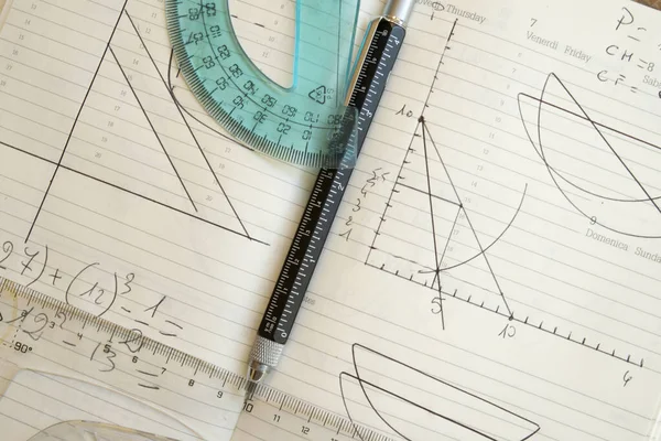 Concepto Cálculo Matemático Geométrico Con Regla Cuadrado — Foto de Stock