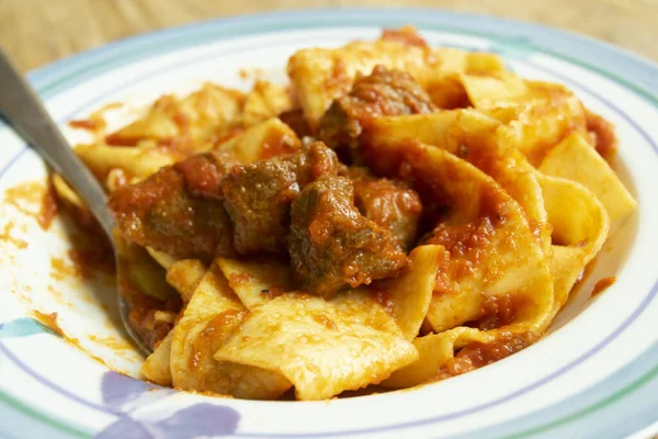 Handmade Egg Pappardelle Red Wild Boar Ragout — Stock Photo, Image
