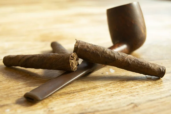 Still Life Old Pipe Tuscan Cigars — Stock Photo, Image