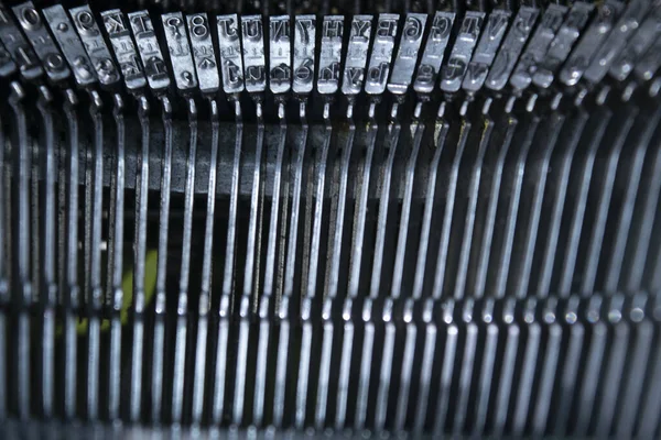 Closeup Typing Hammers Old Typewriter — Stock Photo, Image