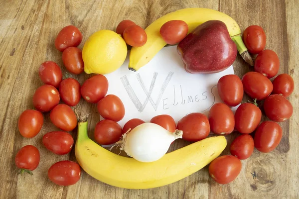 Concept Van Wellness Thuis Met Groente Fruit Sport — Stockfoto