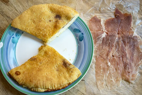White Pizza Stuffed Parma Ham Cheese — Stock Photo, Image