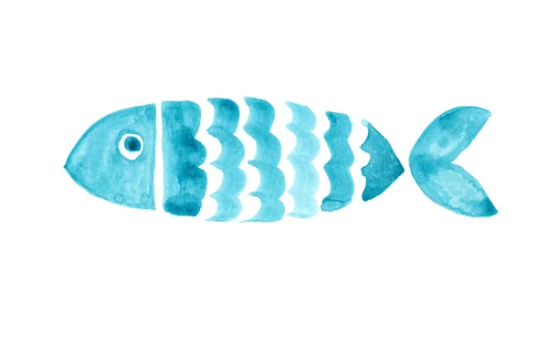 Синя Риба Малює Вручну Білому Тлі Акварельна Ілюстрація — стокове фото
