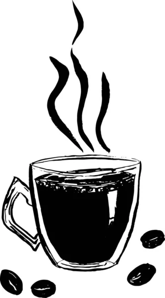 Szklana Filiżanka Gorącą Kawą Ziarnami Kawy — Zdjęcie stockowe