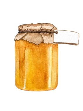 Watercolor illustration with jar of honey isolate on a white background.
