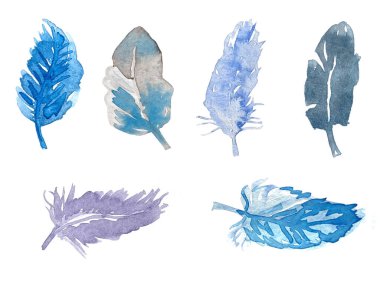 Blue feathers watercolor pattern.