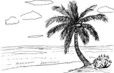 Palmiyeli deniz kıyısı grafik plajı