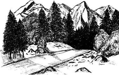 Mountain and forest landscape clipart