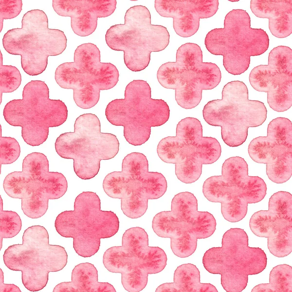 Cute Simple Pink Flowers Seamless Pattern Hand Drawn Watercolor Pattern — Stock Photo, Image