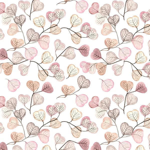 Бесшовный Узор Нижних Розовых Листьев Акварели — стоковое фото