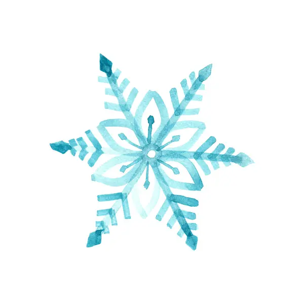 Aquarell Illustration Einer Blauen Schneeflocke Isoliert — Stockfoto