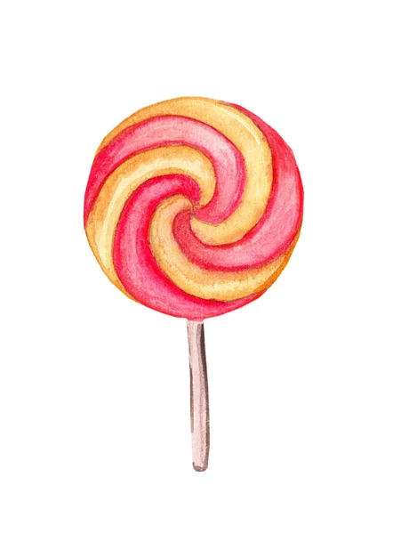 Watercolor Pink Yellow Lollipop Isolated Hand Drawn Illustration — Stock Photo, Image