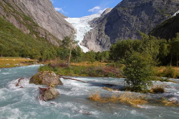 Noruega Natureza Paisagem Geleira Parque Nacional Jostedalsbreen Briksdalsbreen Glaciar — Fotografia de Stock