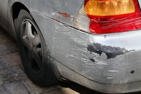 Car Scratched Paint Dented Parts Side Minor Accident Result Fender — Stock Photo, Image