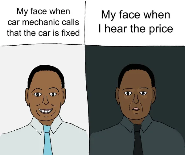 Auto Reparatie Auto Monteur Prijs Meme Grappige Meme Voor Social — Stockvector
