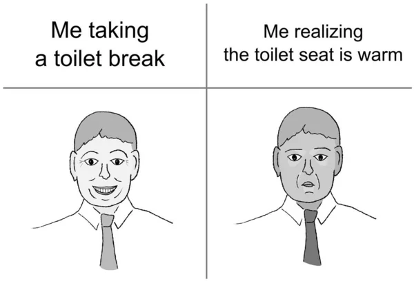 暖かいトイレの座席 最初の世界の問題 ソーシャルメディア共有のための面白いミーム — ストックベクタ