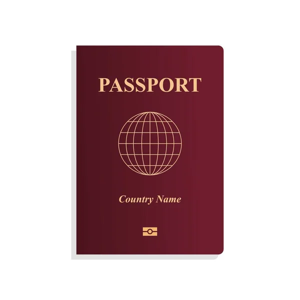 护照封面模板 孤立的红色护照盖与简单的全球 生物鉴别图标 — 图库矢量图片