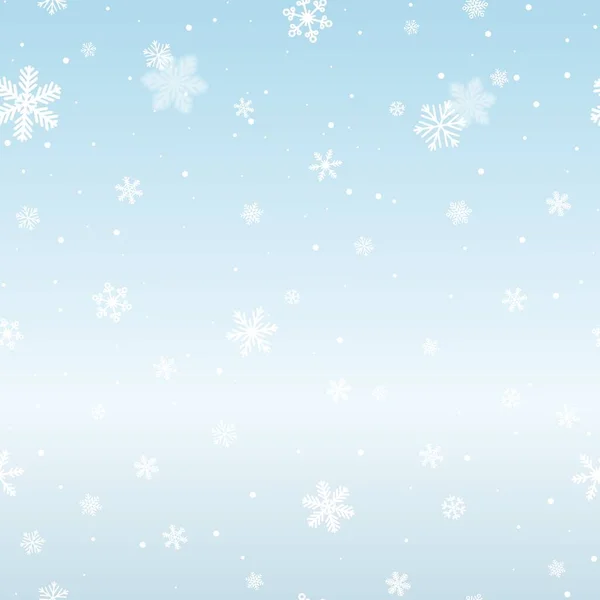 白色蓝色雪花背景 圣诞雪花的矢量纹理 无缝隙降雪背景 — 图库矢量图片