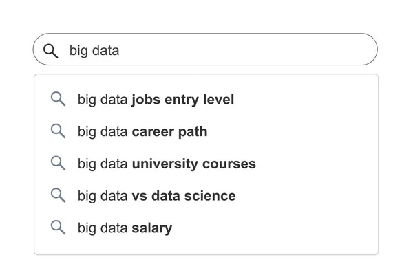 ビッグデータのトピック検索結果 ビッグデータ教育と仕事の概念オンライン検索エンジンの完全な提案 — ストックベクタ