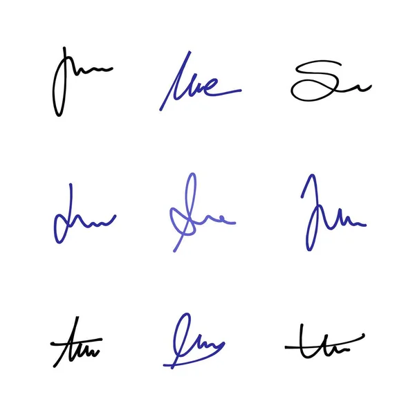 Handwriting Signature Set Vector Pack Isolated Imaginary Personal Handwriting Scribble — Stock Vector
