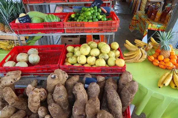 Voedselmarkt Guadeloupe Caraïbische Groenten Fruit — Stockfoto