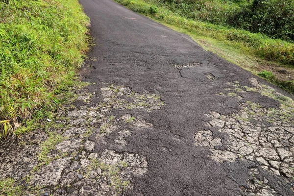 Pothole Weg Guadeloupe Landelijk Wegenonderhoudsconcept — Stockfoto