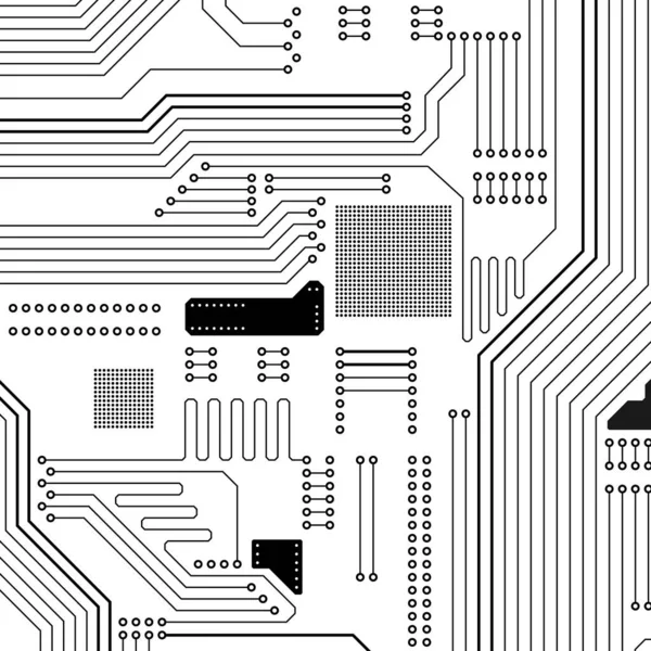 Elektronik Devre Kartı Arka Planda Siyah Beyaz Teknoloji Tasarımı Soyut — Stok Vektör