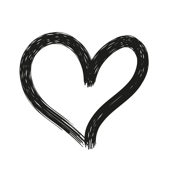 刷中风时髦的心脏向量 心形图解 手绘黑色孤立心形 — 图库矢量图片