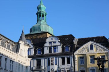 Recklinghausen kasabası, Almanya. Ana meydanın şehir manzarası (Markt).